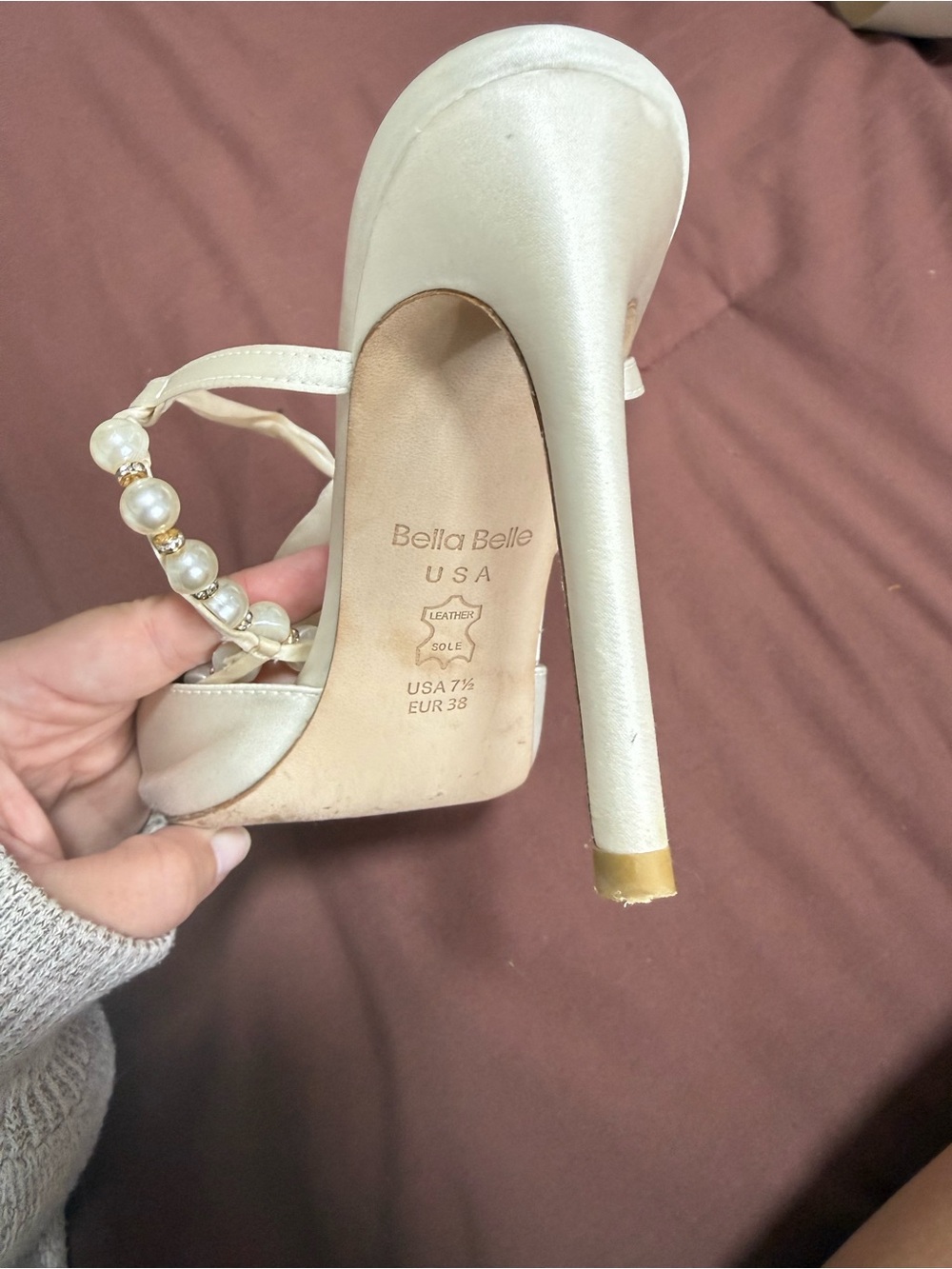 Bella Belle Lisbeth Bridal Heels- Pearl-Trim Satin Pointed-Toe Heels in Ivory - Picture 14 of 15